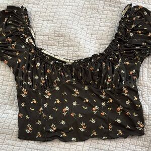 Urban Outfitters Black Ruffled Crop Top
